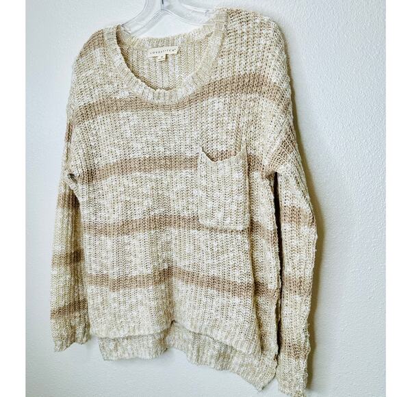 Lovestitch Marble Tan & Taupe Stripe Loose Knit Hi-Low Sweater M - Picture 3 of 14